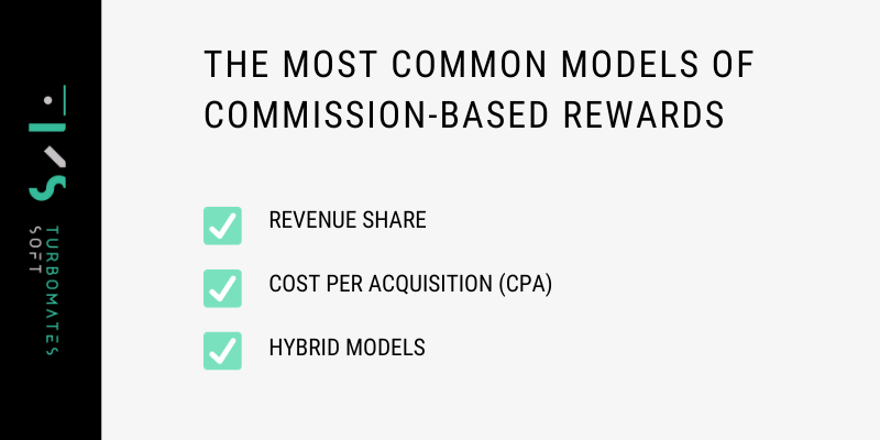 Infographic listing top commission-based reward models in affiliate marketing