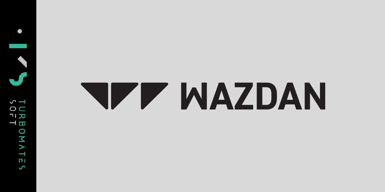 Wazdan logo featuring three black triangular shapes pointing upwards next to the bold uppercase text 'WAZDAN' on a light grey background.